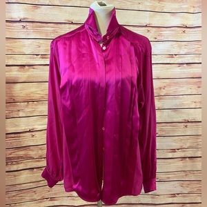 Vintage ESCADA Pink Silk Long Button Down Top, Size 40